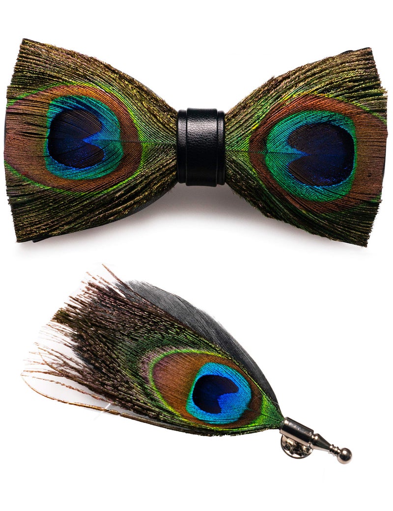 RBOCOTT Leather Feather Handmade Pre-tied Bow tie and Brooch Sets for Men(1) - Image 1
